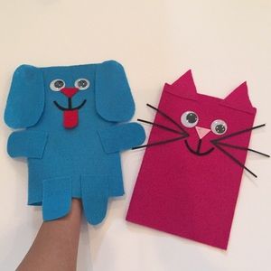 Handmade dog & cat puppets